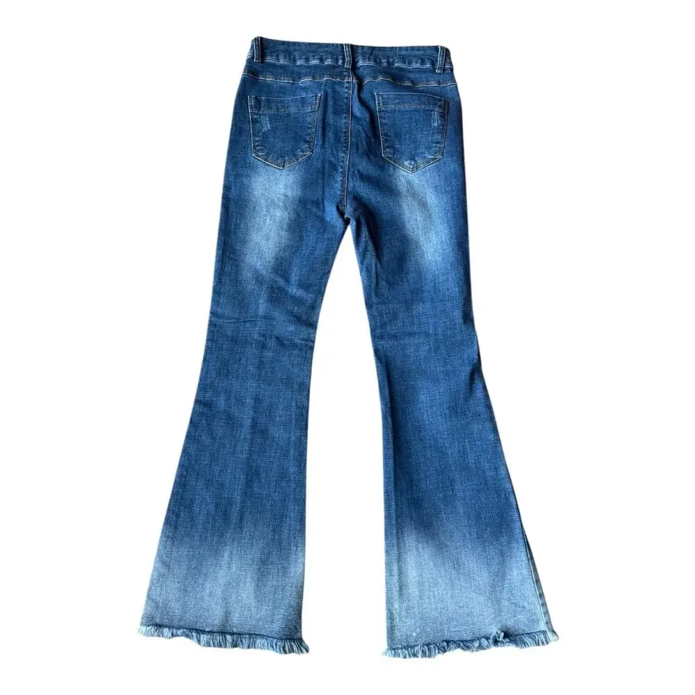 Retro High Rise Center Seam flare fringed blue Jeans size 27